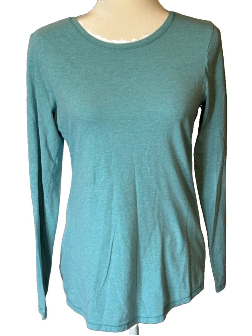 Hanes Live Love Comfort Shirt Womens M Teal Heathered Long Sleeve Crewneck Tee